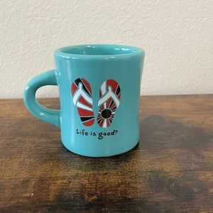 Life is Good Coffee Cup Mug | Diner Style | Flip Flops Sun Design | Turquoise